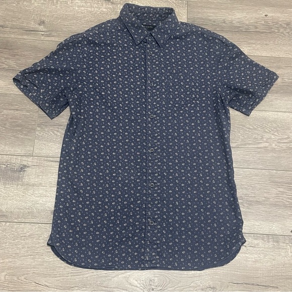 All Saints Mens BALLOU Short Sleeve Button Down Shirt Linen Floral Sz XS - Picture 1 of 8